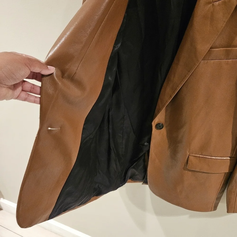 Zara Brown Faux Lether Oversized Blazer Jacket